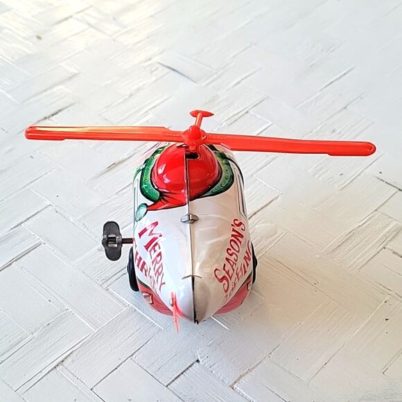 Vintage Wind Up Yuletide Santa Claus w/Reindeer Copter Made in Japan Works - Picture 4 of 13